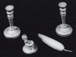 Two Candlesticks, Inkstand & Quill